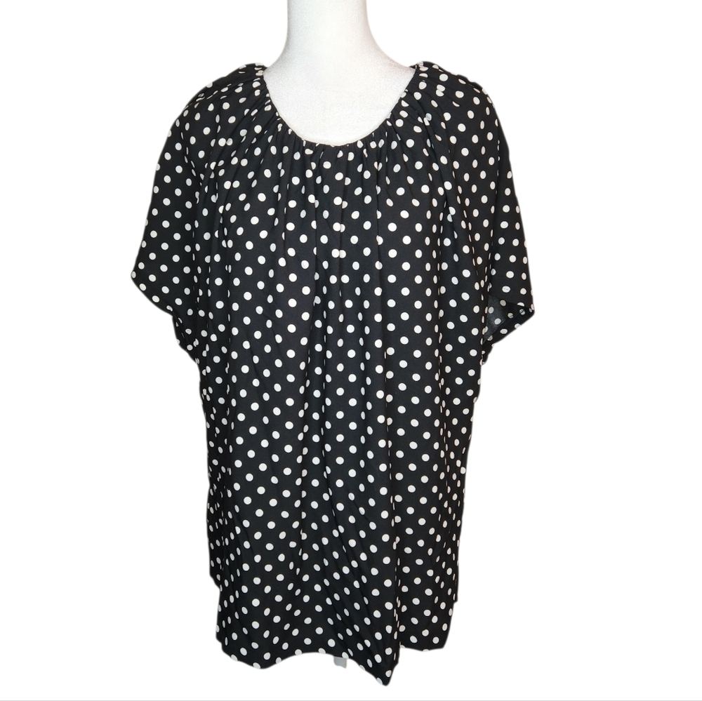 NEW Ann Taylor Black and White Polka Dot Short Dolman Sleeve Top Size XL